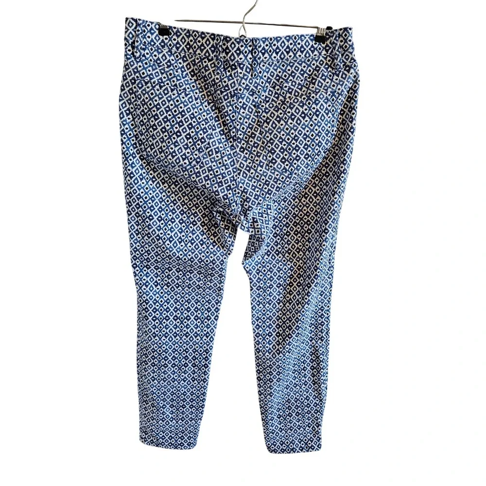 Tommy Bahama Ella Twill High Rise Ankle Pants Turkish Sea Blue Diamond Print 14